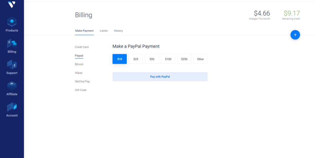 Payment Paypal Vultr